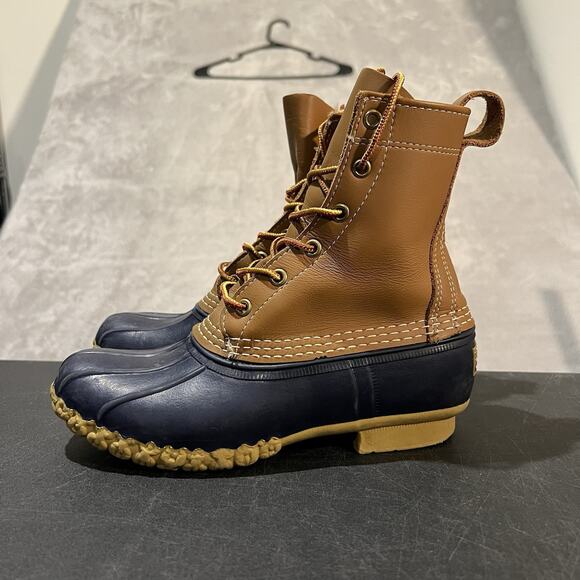 LL Bean Boots Womens 6 Brown Blue Duck Unlined Lace Up Boots - Picture 3 of 11